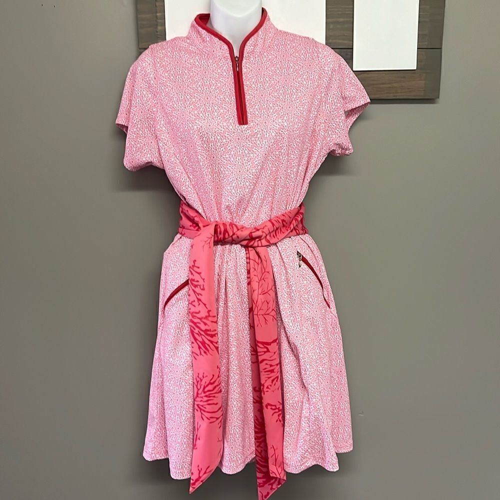 Bermuda Sands Tropical Golf Dress with White Pull-On Athletic Shorts & Belt-Med